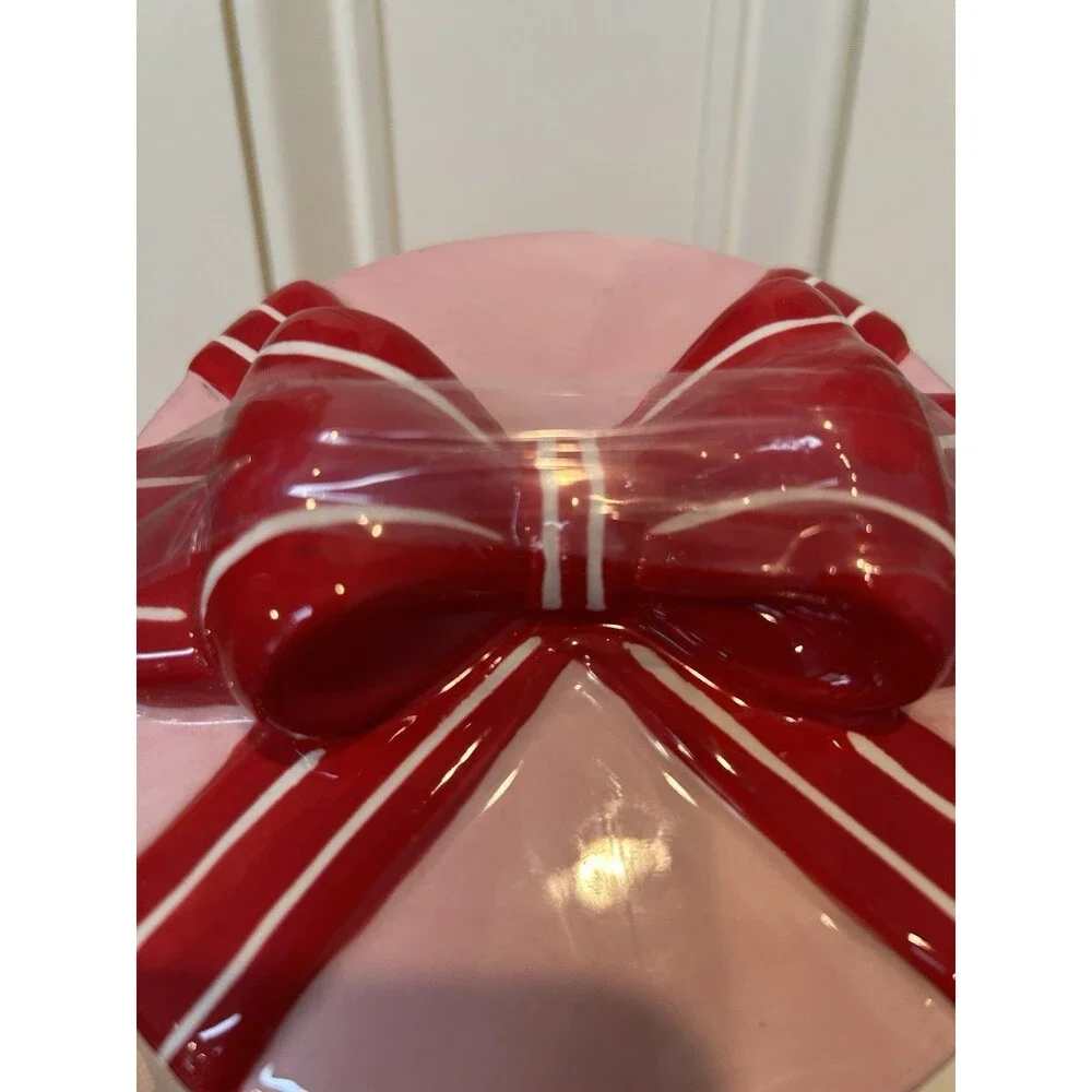 Ashland Berry Jolly Christmas Ceramic Canister With Lid Pink Red Striped 6x6”